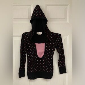 🦋🎀🦋Belle du Jour Polka Dot Hooded Sweater with Pockets - Black and Pink
